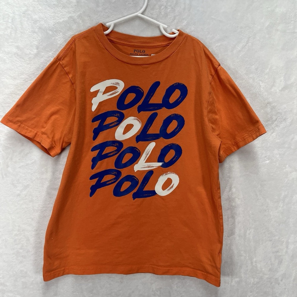 Polo Ralph Lauren Graphic Shirt Boys Medium 10-12 Orange Navy & White Logo